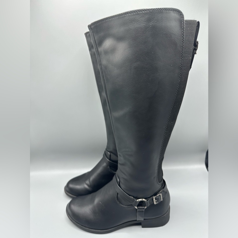 SODA women’s knee high riding black faux leather boots size 7
